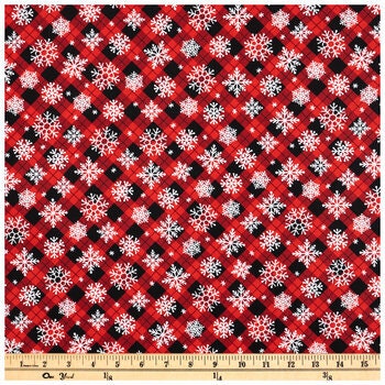 Quilting Cotton Red Plaid & Snowflakes Christmas Fabric