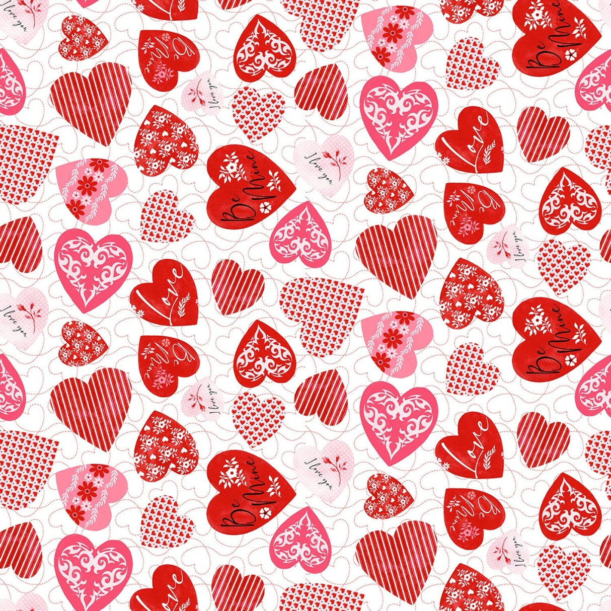 Quilting Cotton Red Tossed Large Hearts Henry Glass
