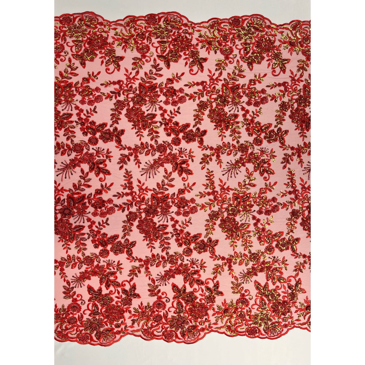 Beaded Sequined Floral Lace Fabric