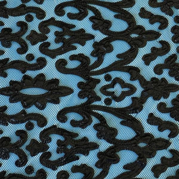 Embroidered Mesh Black Fabric
