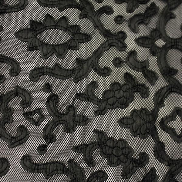 Renee Embroidered Mesh Polyester Spandex Fabric - Embroidered Pleather, 54" Cut Width, 50" Usable Width, 180 Gsm (1 Yard)