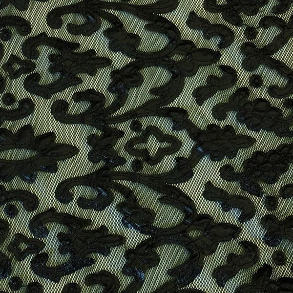 Renee Embroidered Mesh Polyester Spandex Fabric - Embroidered Pleather, 54" Cut Width, 50" Usable Width, 180 Gsm (1 Yard)
