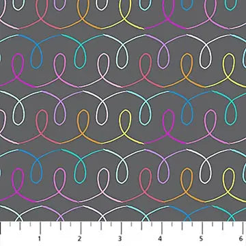 Cotton Print Ribbon Gray Multi Dewfall Fabric 44/45
