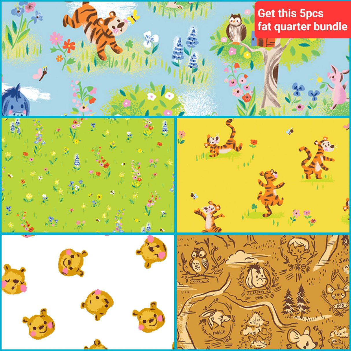 Fat Quarter Bundle 100 Aker Woods Winnie the Pooh Riley Blake
