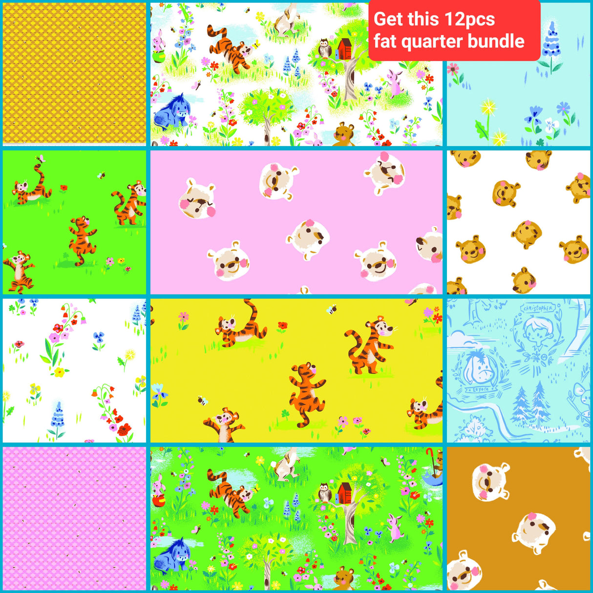 Fat Quarter Bundle 100 Aker Woods Winnie the Pooh Riley Blake