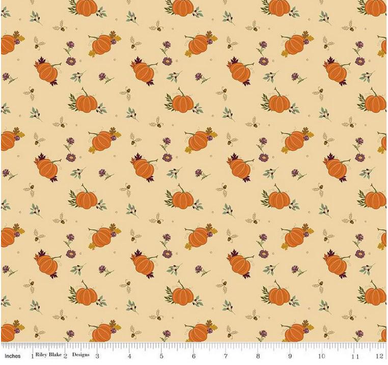 Quilting Cotton The Awe of Autumn Pumpkins Latte Riley Blake