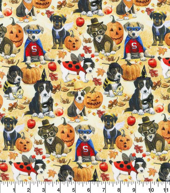 Quilting Cotton Puppy Masquerade on Cream Halloween Robert Kaufman