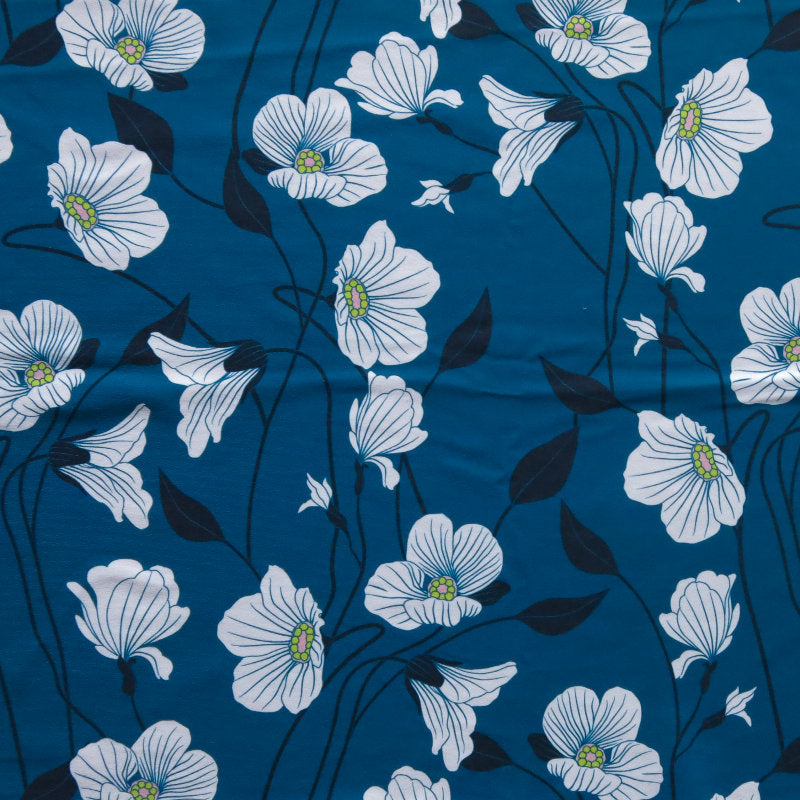 Swim Knit Nylon Spandex Romanticism Floral Peacock Blue 4-Way Stretch UPF 50+
