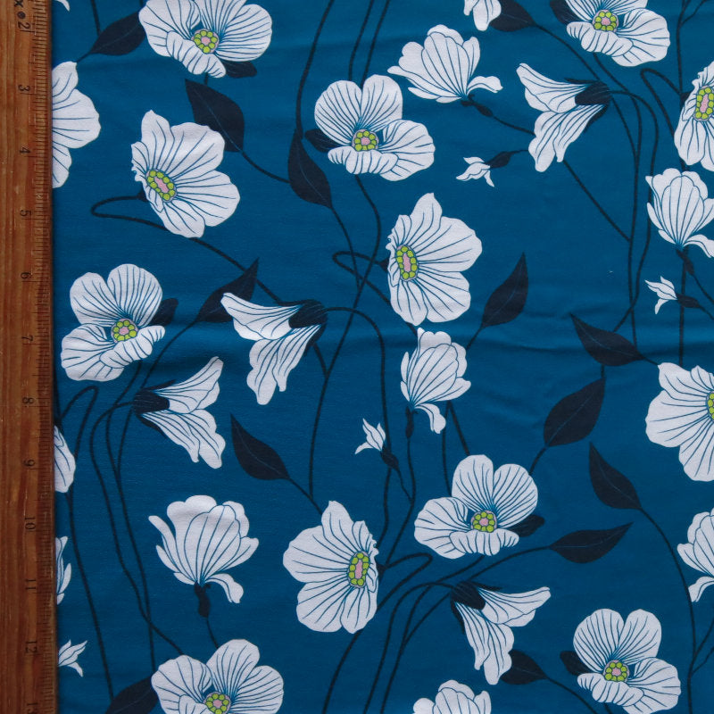 Swim Knit Nylon Spandex Romanticism Floral Peacock Blue 4-Way Stretch UPF 50+