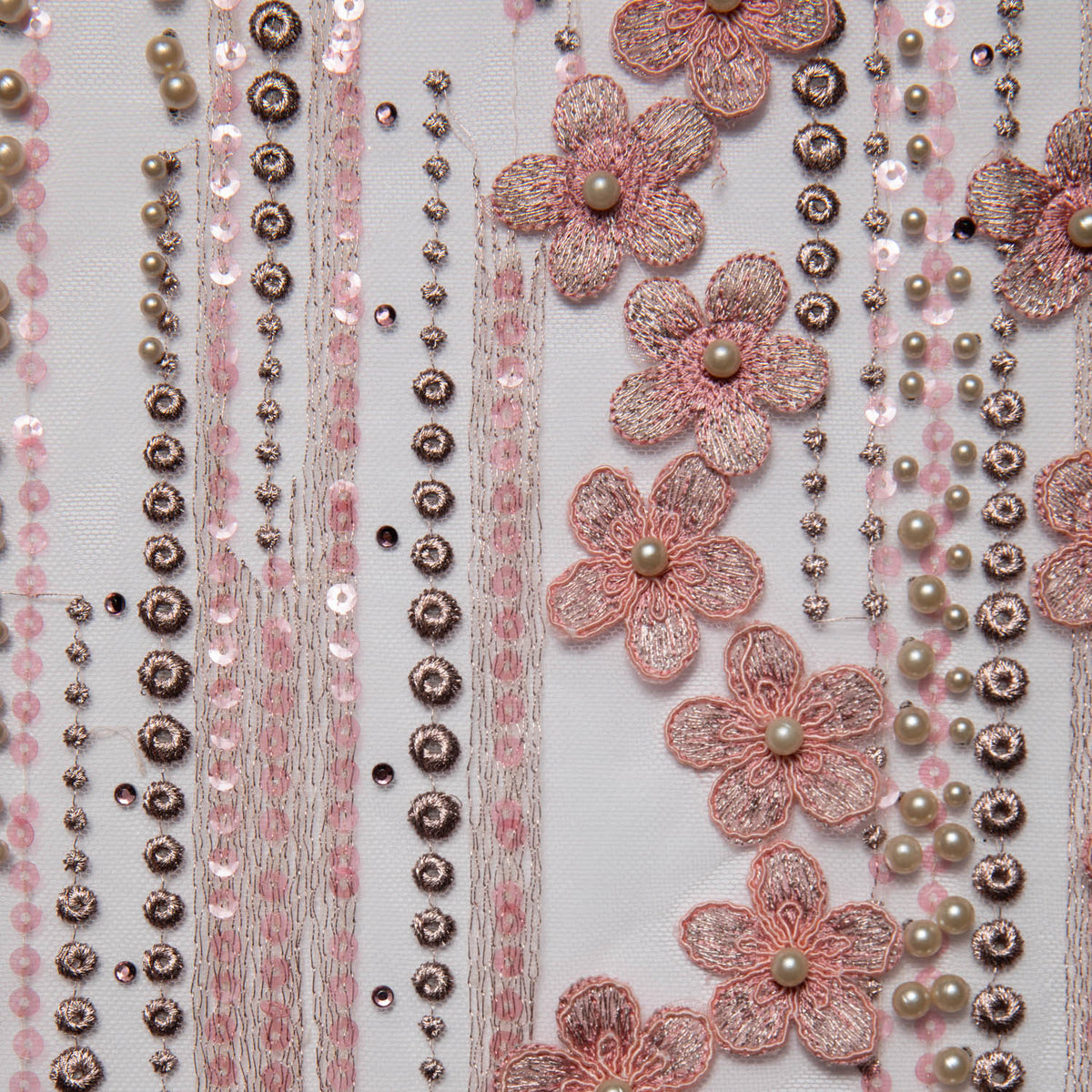 1 Yard P Soft Tulle Lace Fabric Sequins Applique Beautiful 3D Floral Design 52/54" Wide