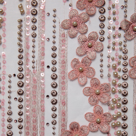 1 Yard P Soft Tulle Lace Fabric Sequins Applique Beautiful 3D Floral Design 52/54" Wide