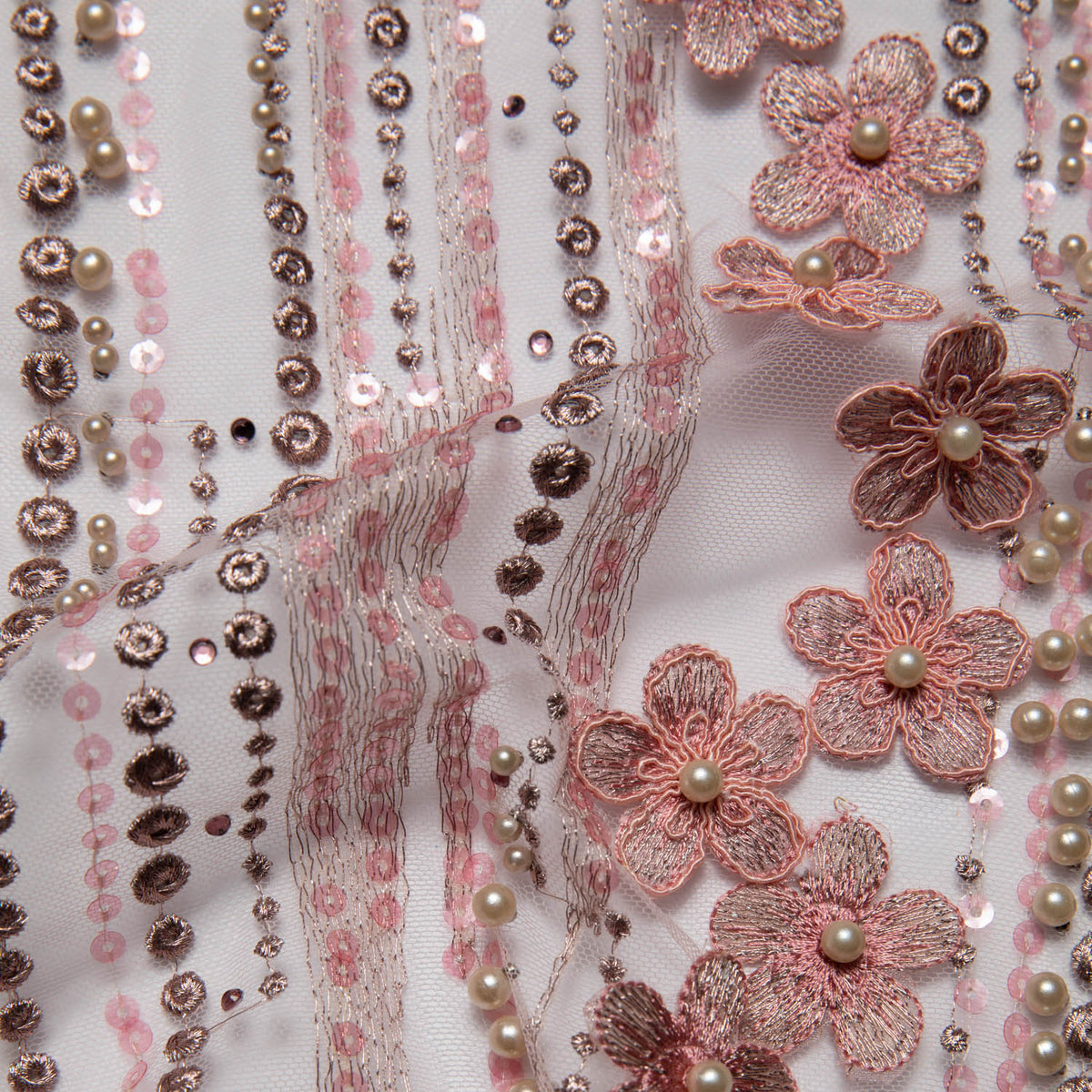 1 Yard P Soft Tulle Lace Fabric Sequins Applique Beautiful 3D Floral Design 52/54" Wide