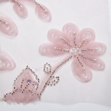 1 Yard Ribbon and Floral Pattern Embroidered Tulle Lace Fabric 52" Wide Designer Textile