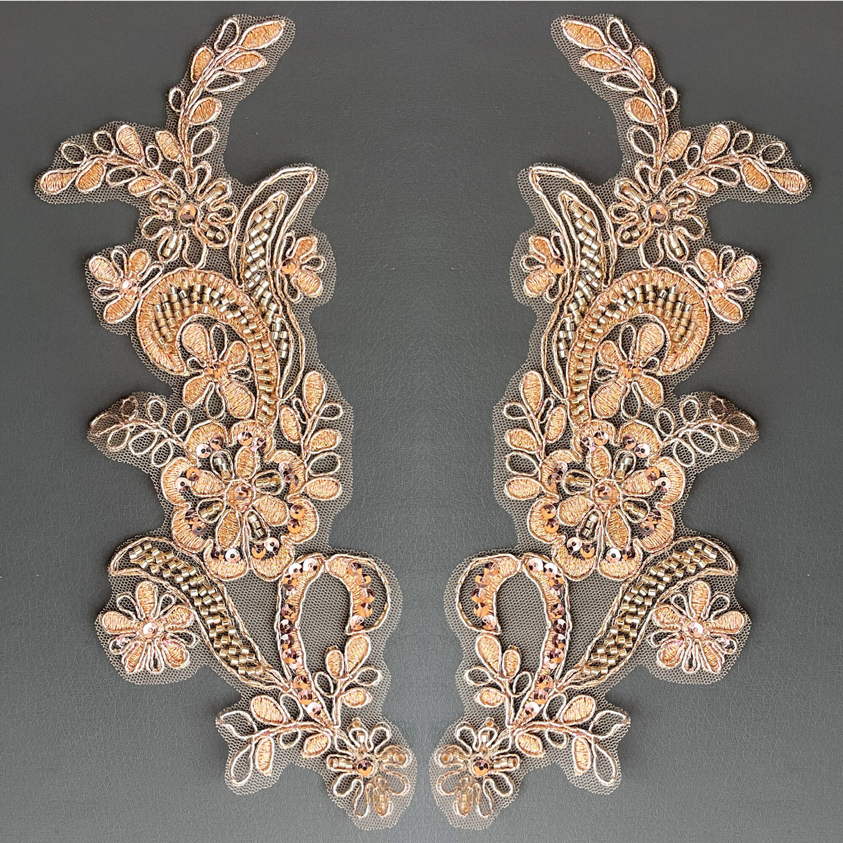 Beaded Corded Floral Lace Applique Pair