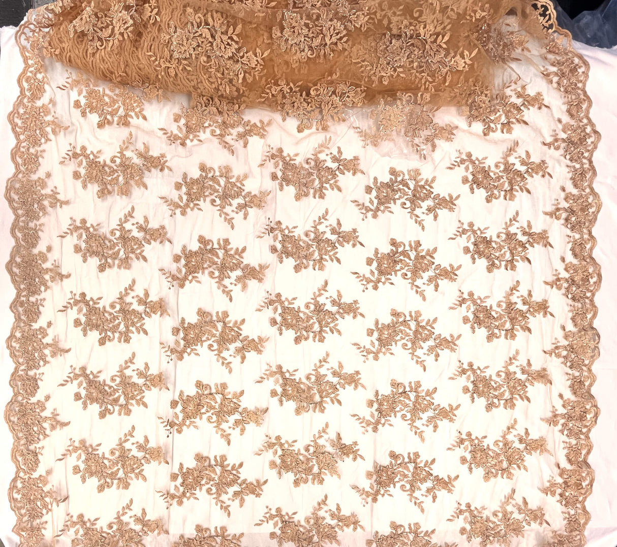 Corded Floral Lace Fabric Ivory