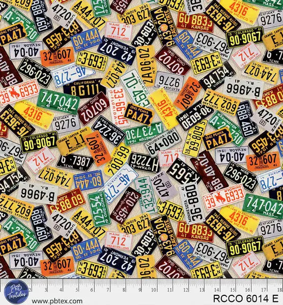 Cotton Print Route 66 License Plates Cream Fabric