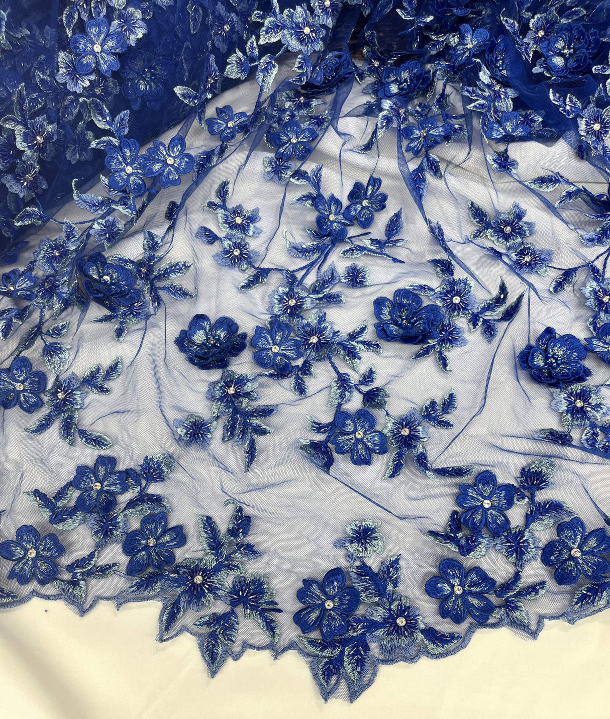 3D Beaded Floral Lace Fabric