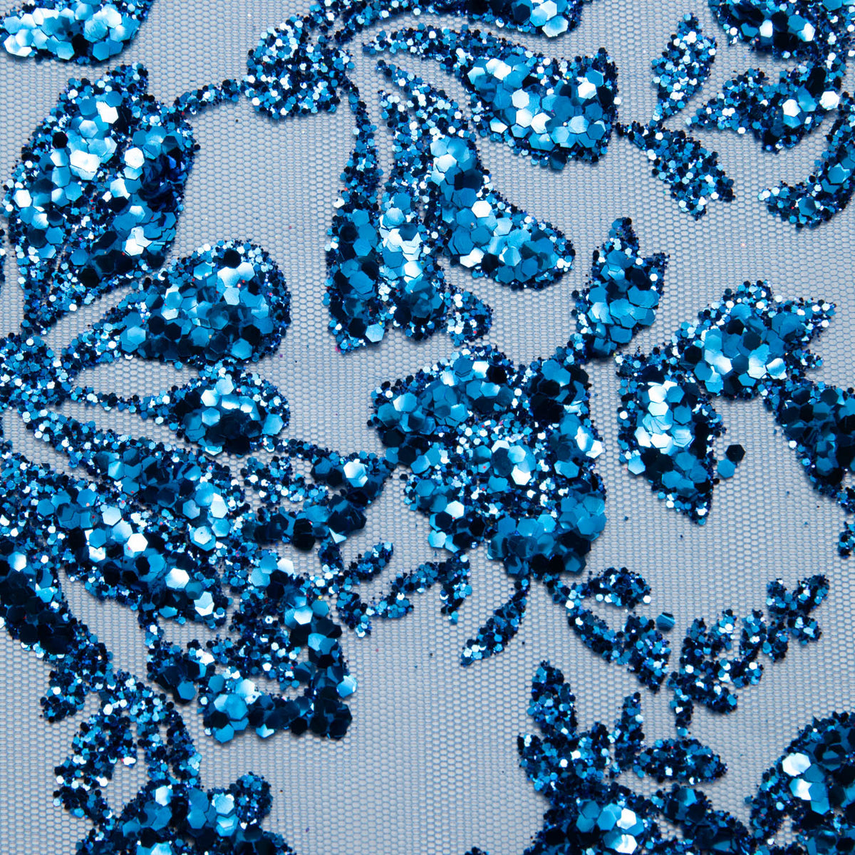 1 Yard Tulle Lace Fabric with Glitter Floral Design, 58" Wide