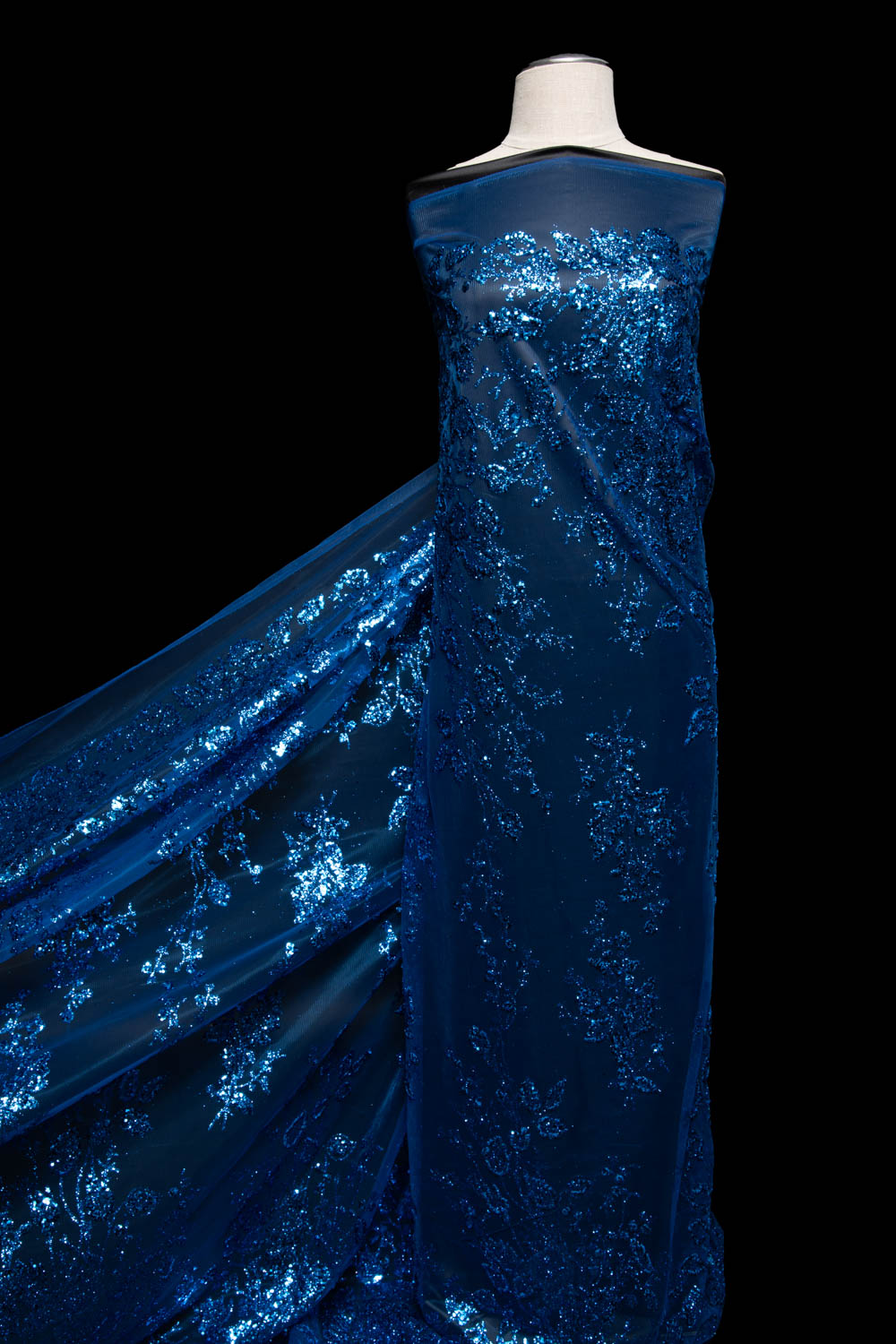 1 Yard Tulle Lace Fabric with Glitter and Floral Pattern, 58" Wide