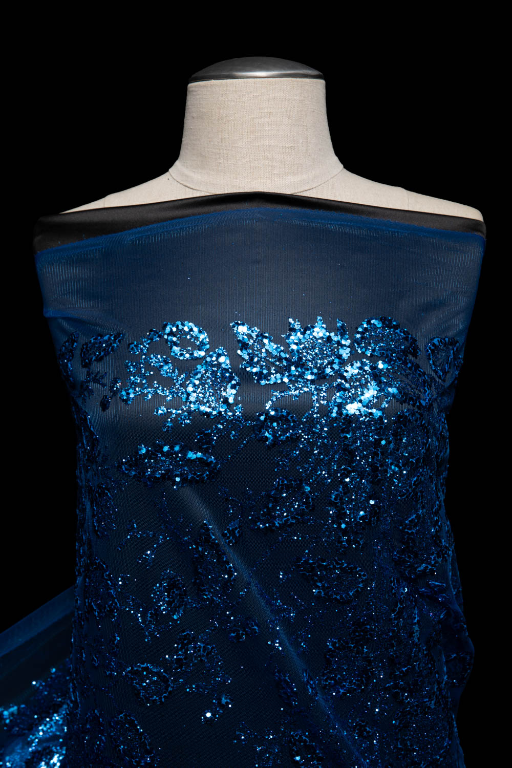 1 Yard Tulle Lace Fabric with Glitter and Floral Pattern, 58" Wide