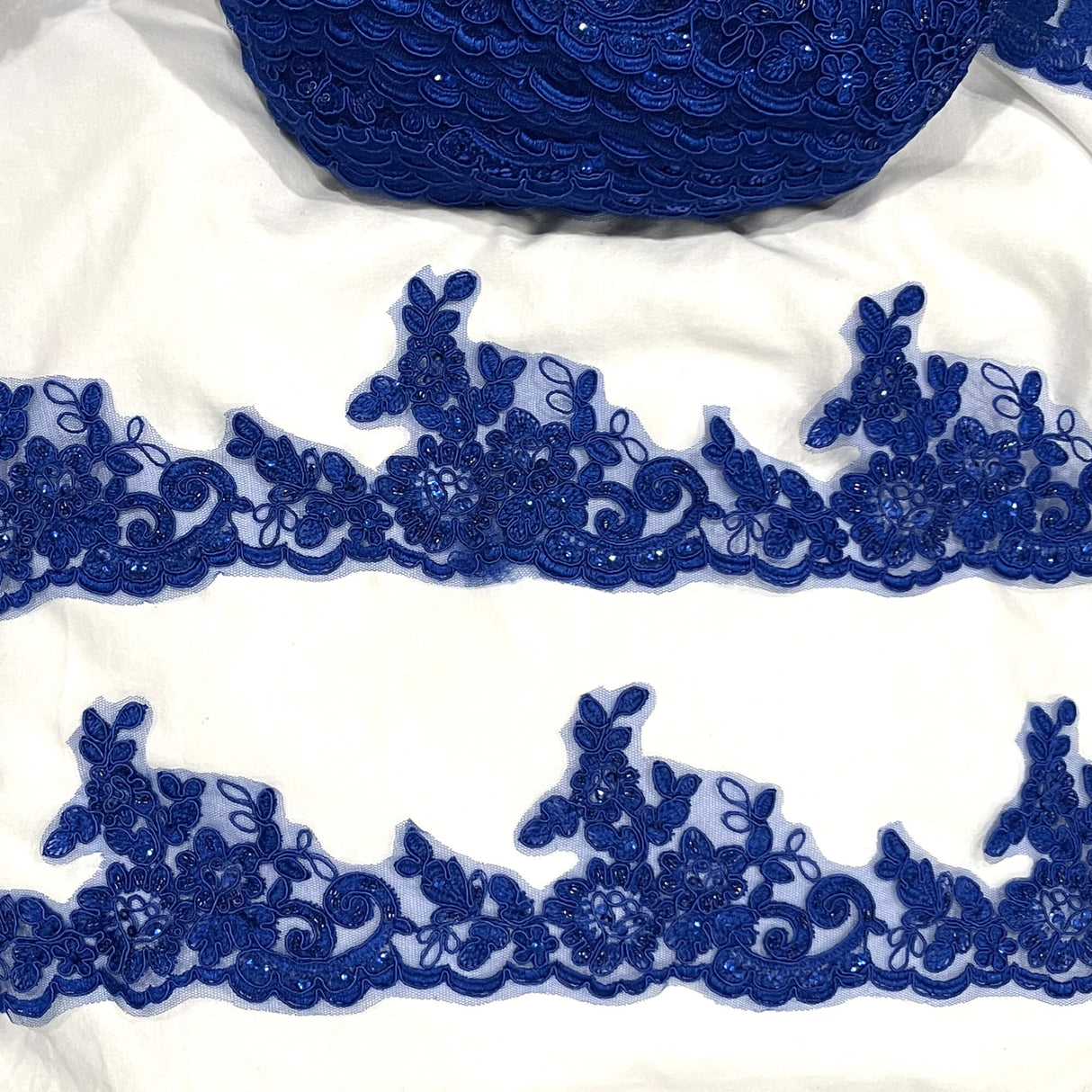 Beaded Corded Lace Trim on Polyester Net Mesh