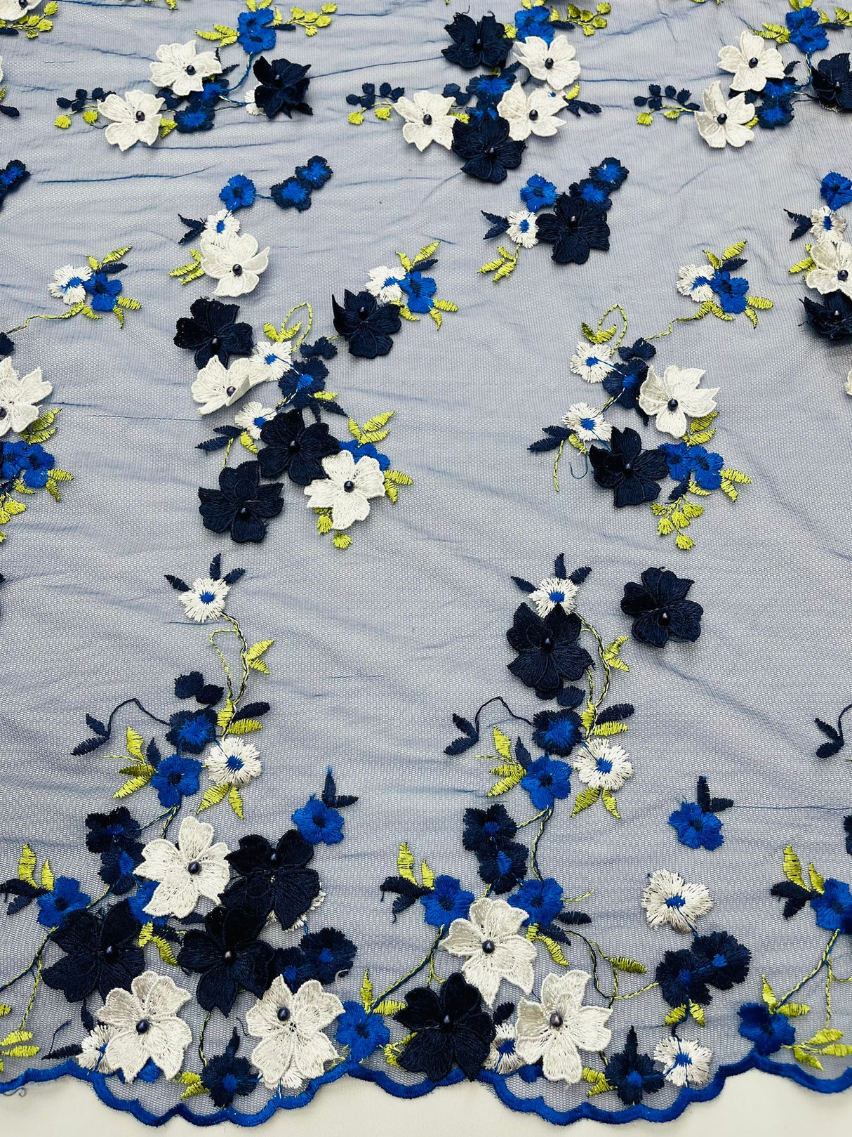 Multi Color 3D Floral Daisy Design Embroider Lace Fabric - Multi Color Floral Embroidery, 54" Width (1 Yard)