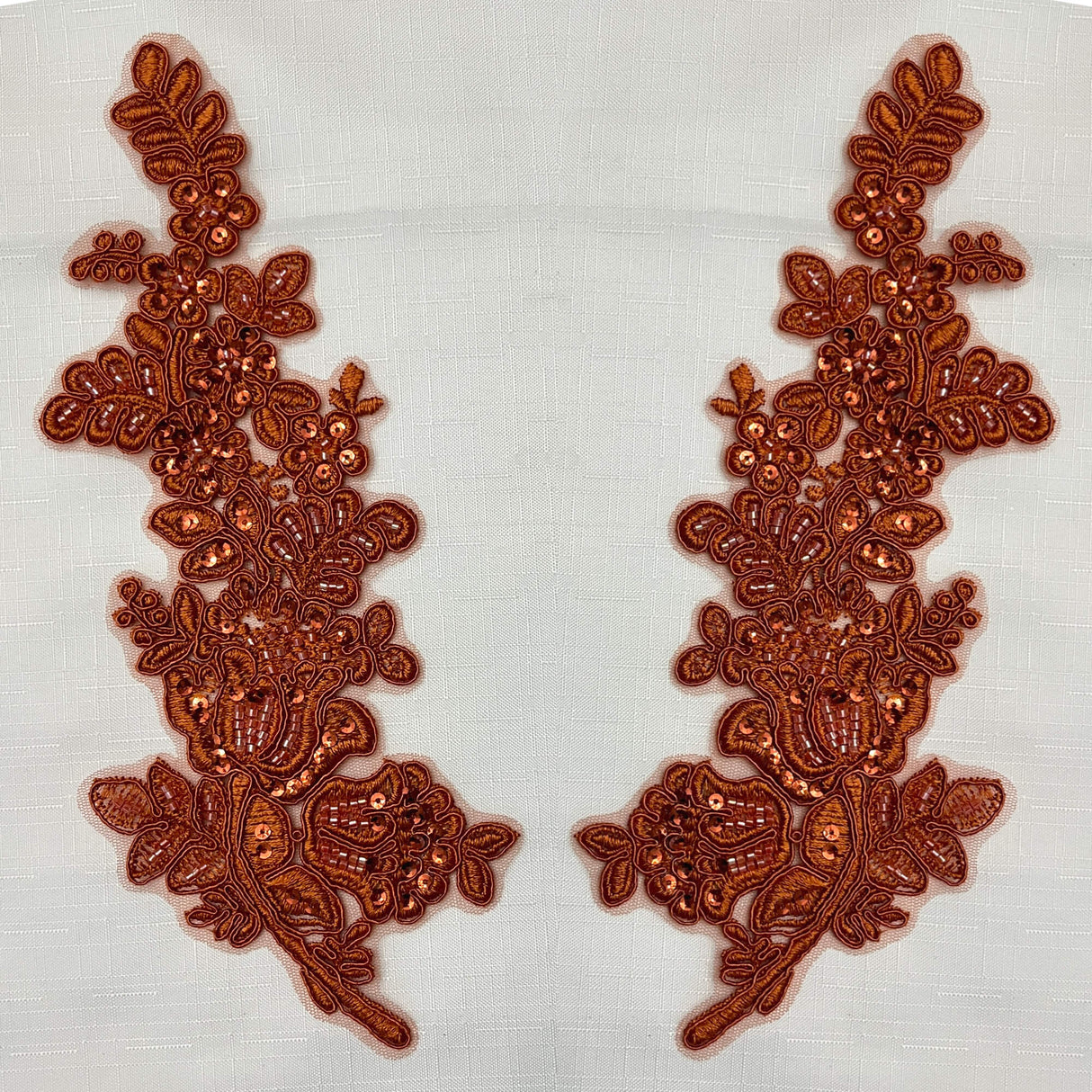 Beaded Floral Lace Applique on Polyester Mesh