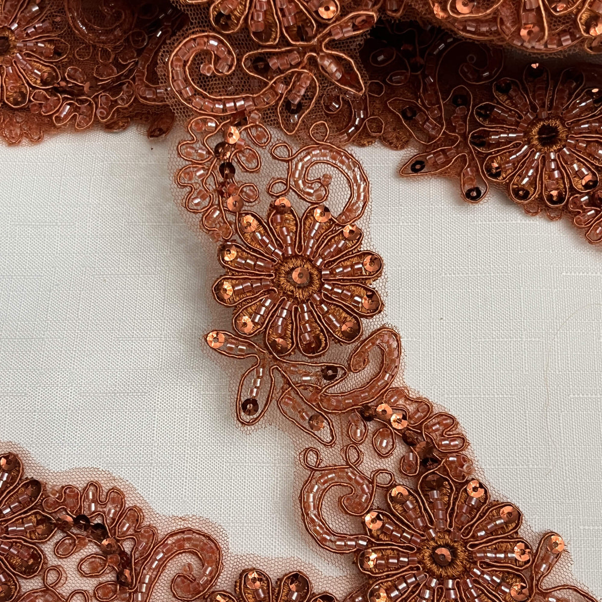 Beaded Corded Lace Trim on Polyester Net Mesh