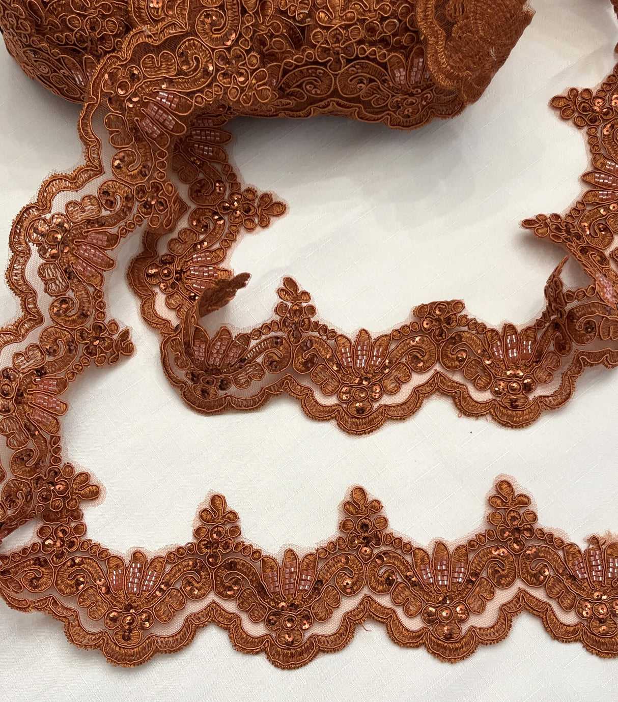 Beaded Corded Lace Trim on Polyester Net Mesh 3" Wide