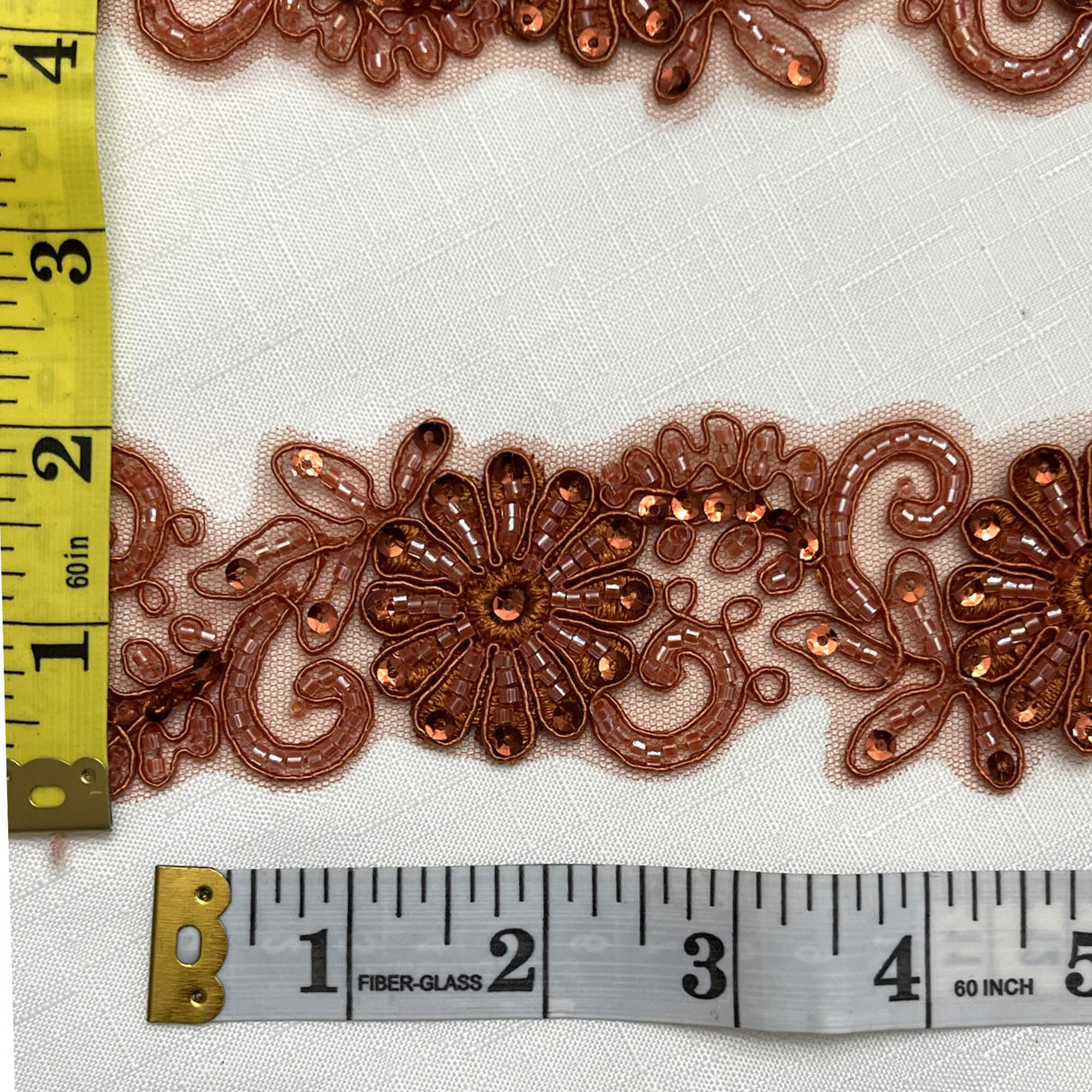 Beaded Corded Lace Trim on Polyester Mesh