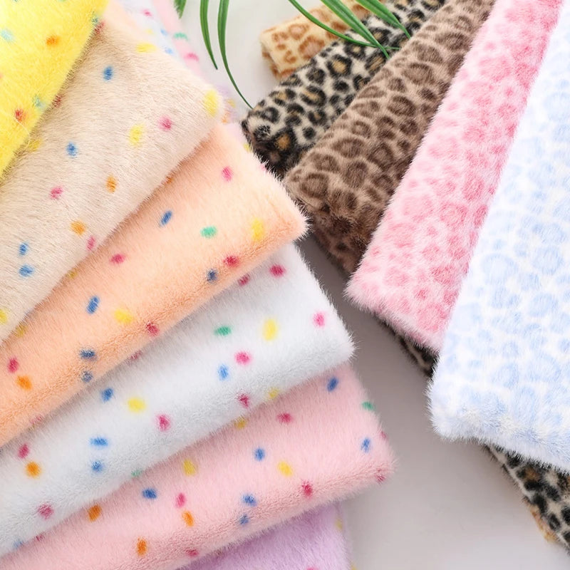 0.5/1/2 Yards Faux Fur Dot Printed Fabric for Plush Toys Cotton Dolls Warm Hats Decorative Cloth Handmade Sewing Fabrics