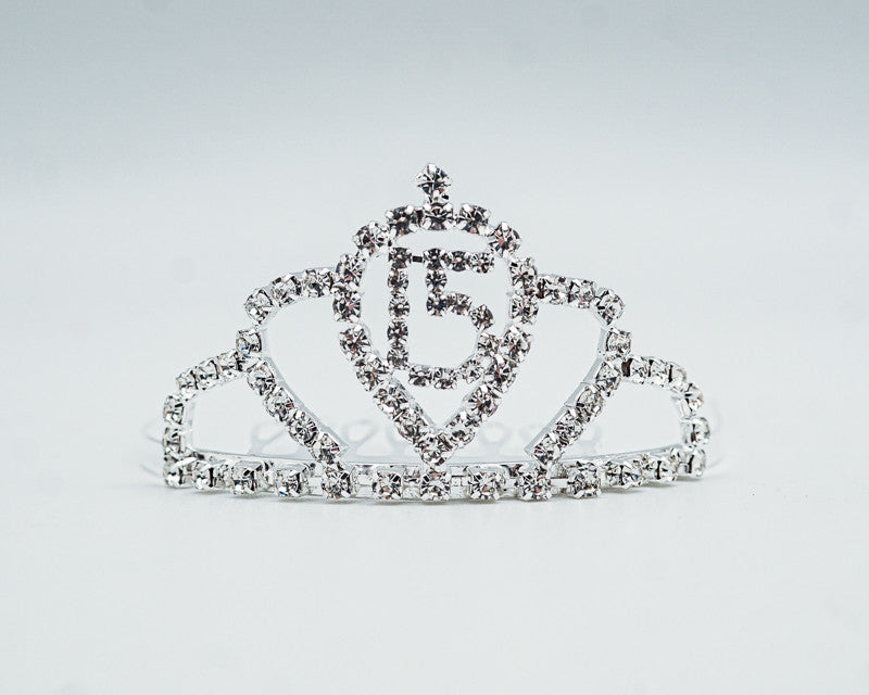 1 1/4" × 2 3/4" Silver Mini Quinceañera Tiara with Clear Rhinestones – Pack of 12