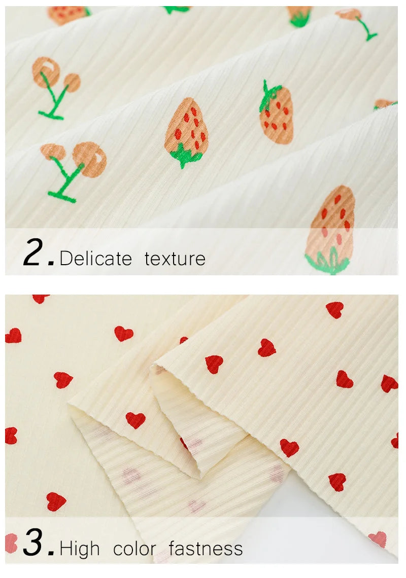 145x50cm Small Cherry Ribbed Knitted Pure Cotton Jacquard Fabric For Children's Clothing, T-shirts, Handmade DIY Sewing Fabrics