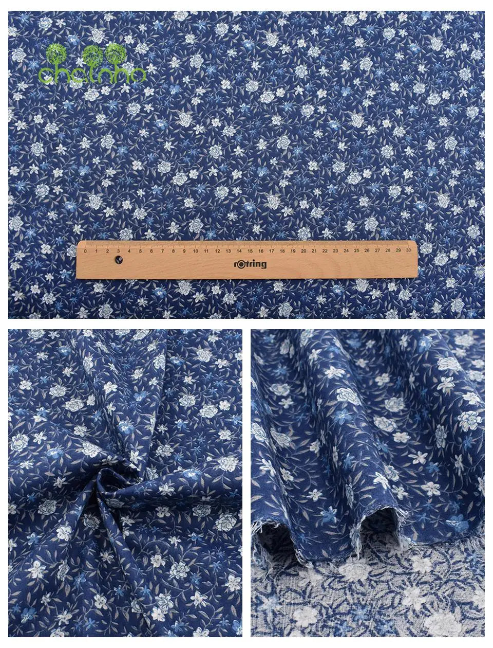 Chainho,Printed Twill Weave Cotton Fabric,DIY Qulting Sewing Material,Patchwork Cloth,Blue Series,6 Designs,3 Spiecification