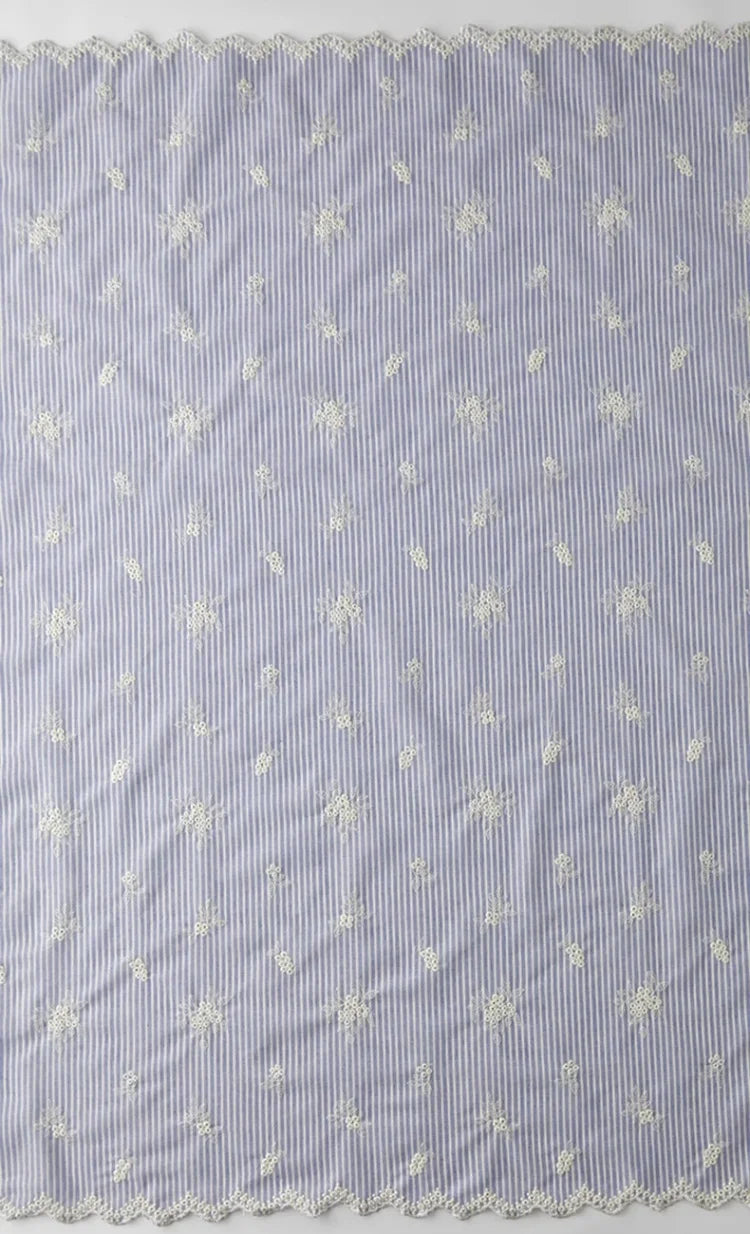 Lightblue Embroidered Polyester Cotton Striped Cloth Fabric