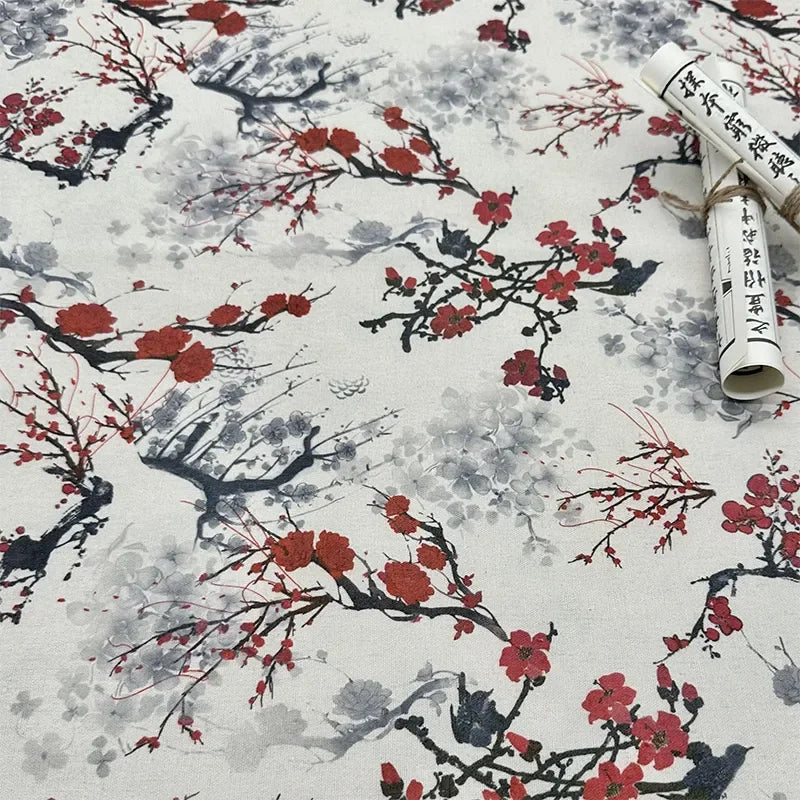 0.5m/1m/2m Encrypted Cotton Linen Retro Chinese Ink Style Fabric For Decorative Cloth Tablecloths Curtains Handmade DIY Fabric