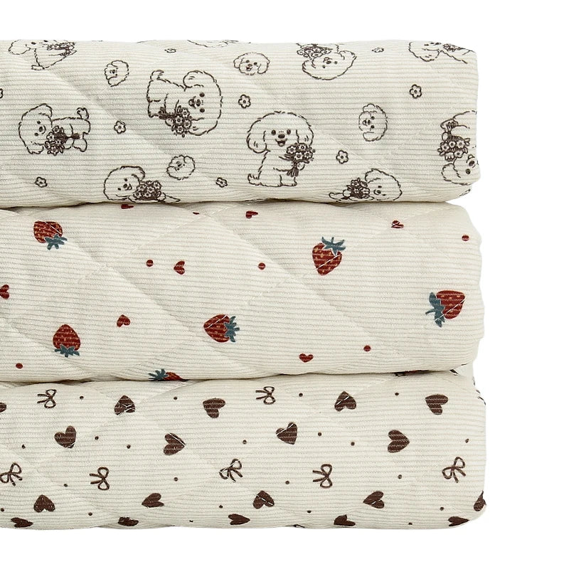 0.5m/1m/2m Thicken Corduroy Strawberry Love Print Quilted with Cotton Fabric for Blanket Children's Clothing DIY Sewing Fabric
