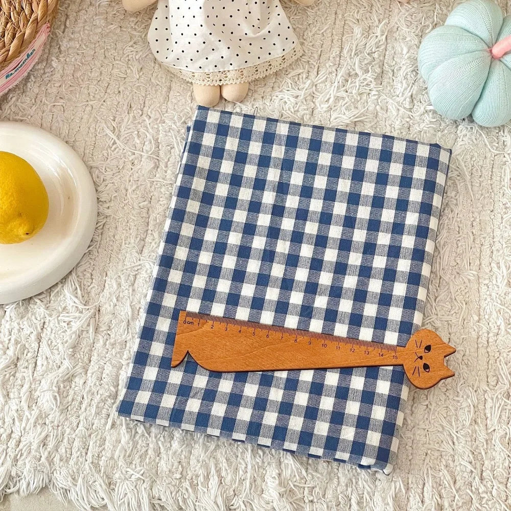 140x50cm Blue Checkered Washed Cotton Fabric for Women Kids DIY Clothing Bags Sewing Textile Accessories