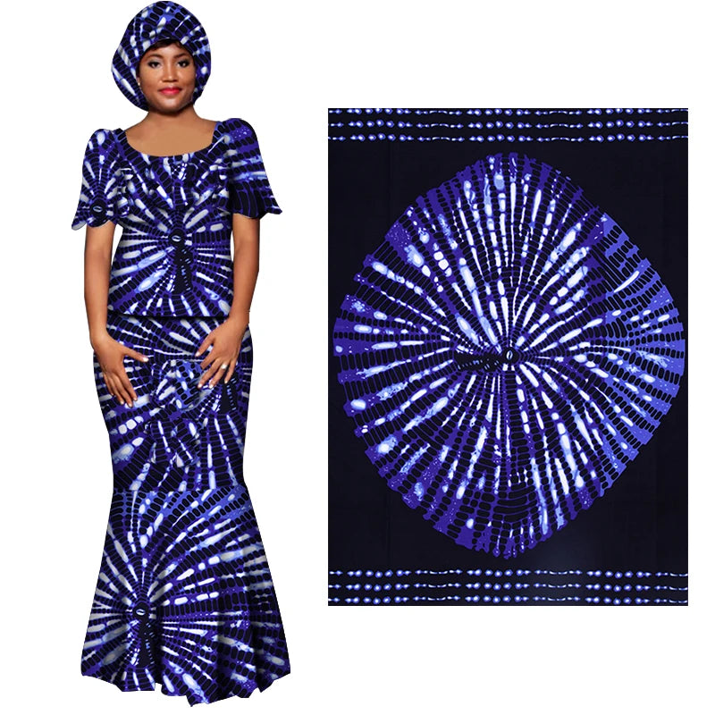 African Cotton Fabric Ankara Dresses Nigerian Fashion Batik Blue Fabrics 3/6 Yards/Lot Material 24fs1594