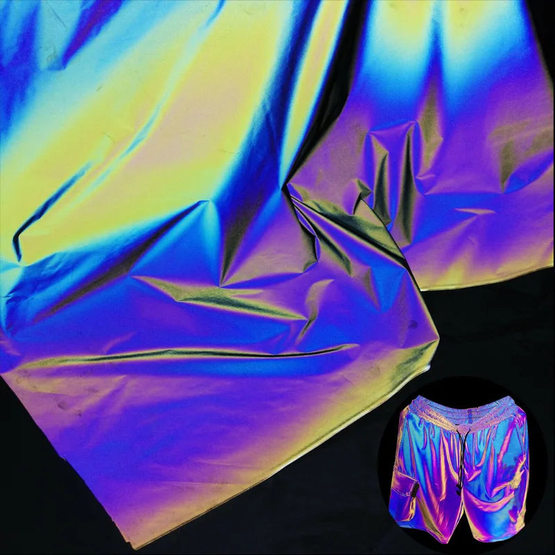 Reflective Magic Fabric Glow in the dark Rainbow Brilliant Reflecting Polyester Fiber Fabric by the yard for DIY Sewing Clothing