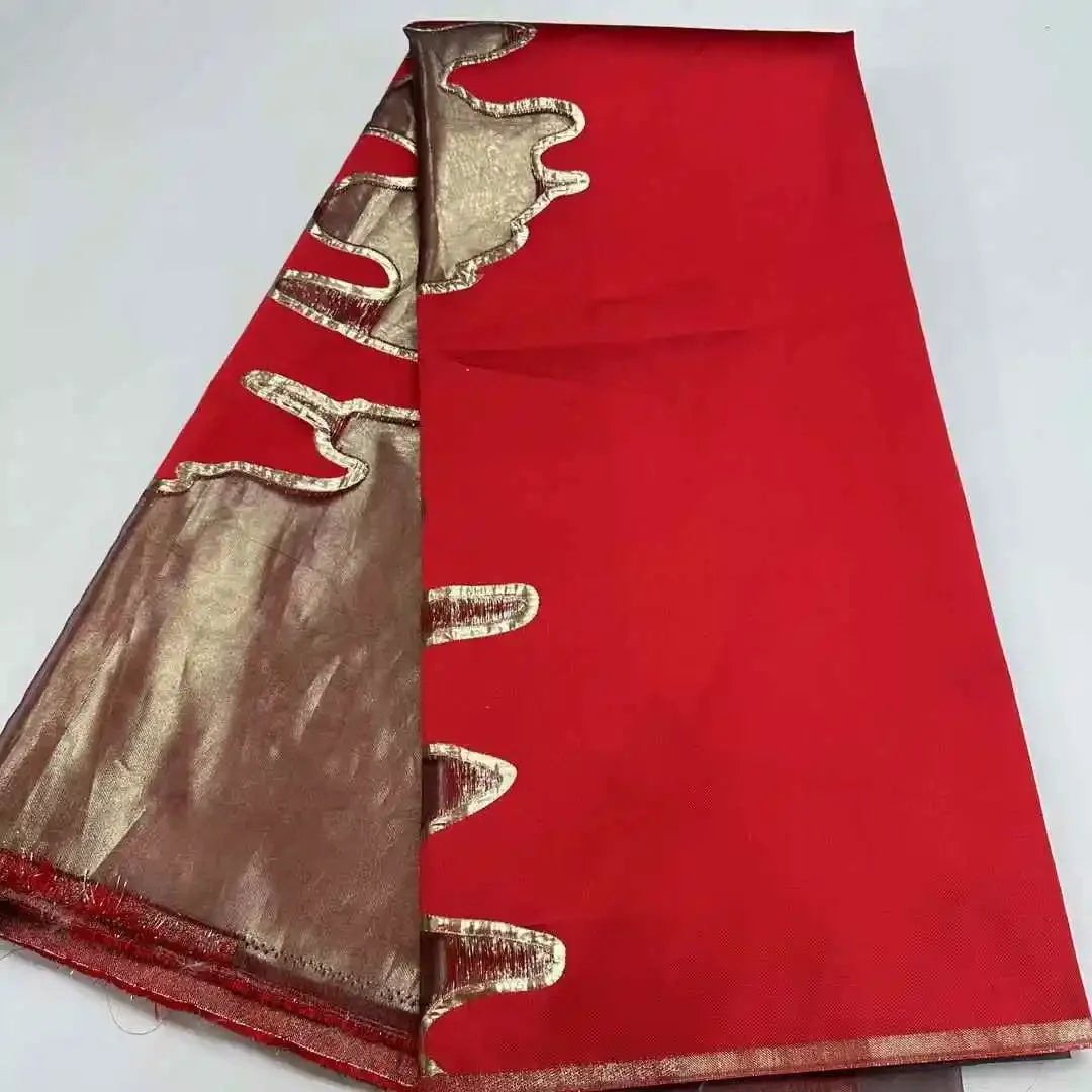 New African Nigerian Tulle Lace Fabric Organza Embroidery High Quality Brocade Jacquard 5Yard for Par damask fabric Red Color
