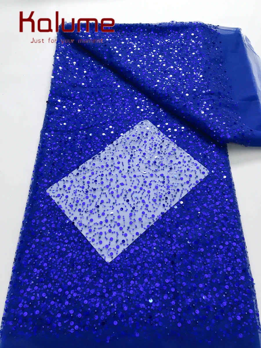 Kalume Nigerian Beaded Embroidery Lace High Quality French Net Sequins Tulle African Lace Fabric for Luxury Wedding Party F3490
