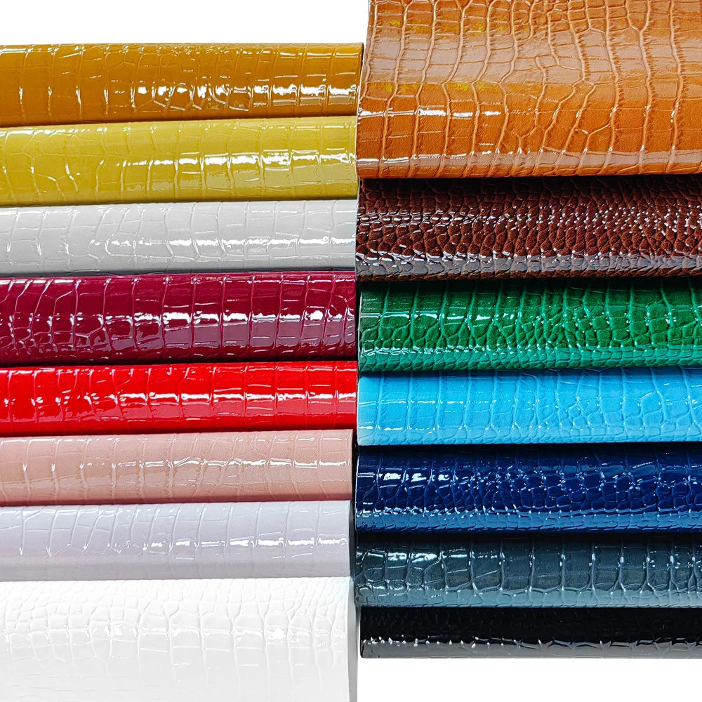 Glossy Embossed Crocodile Texture Faux Leather Roll Synthetic Leather Fabric for Wallets Keychains Making Sewing Crafts Material
