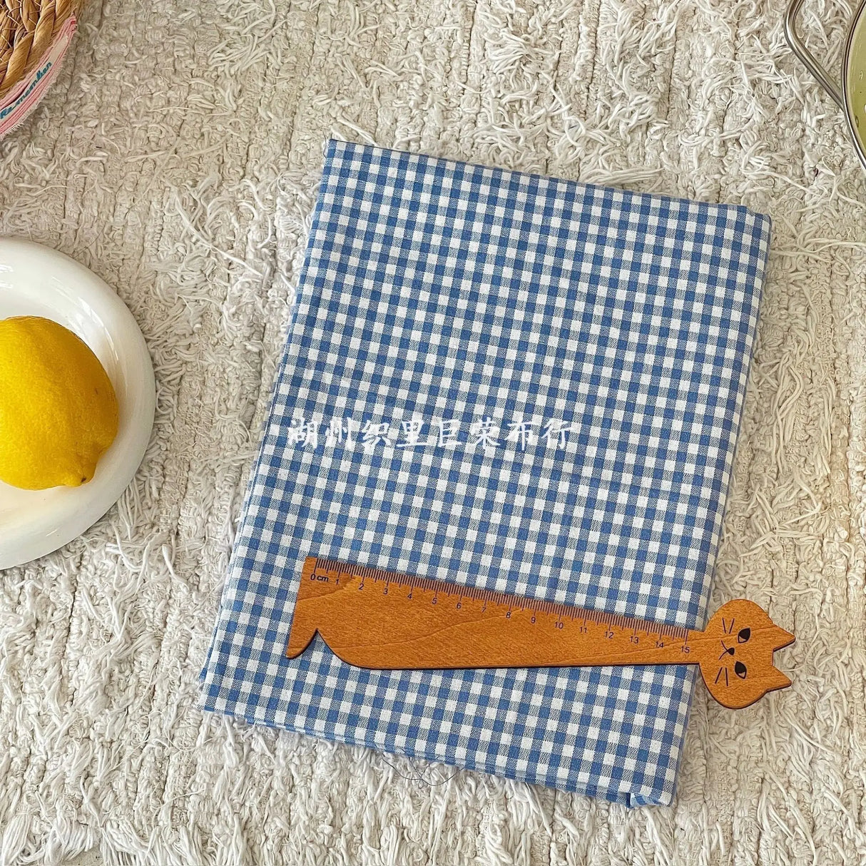 140x50cm Blue Checkered Washed Cotton Fabric for Women Kids DIY Clothing Bags Sewing Textile Accessories