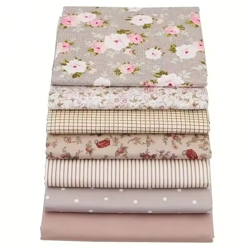(25cm*20cm)7pcs Pink Floral Cotton Fabric Bundle; PreCut Fabric; Sewing Supplies For Patchwork Sewing And DIY Clothing Crafts