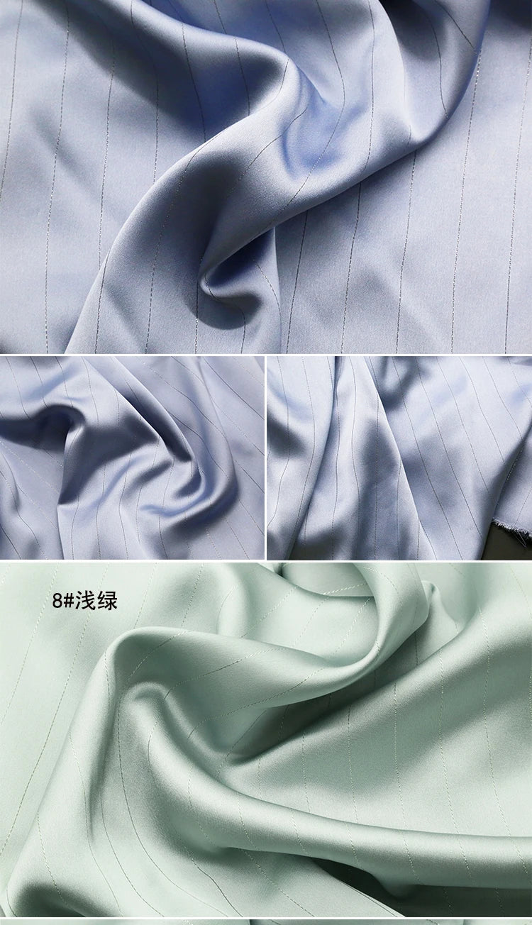 High End Bright Silk Striped Imitation Acetic Acid Fabric Satin Glossy Silk Smooth Drape Feeling Suit Dress Pants Fabric