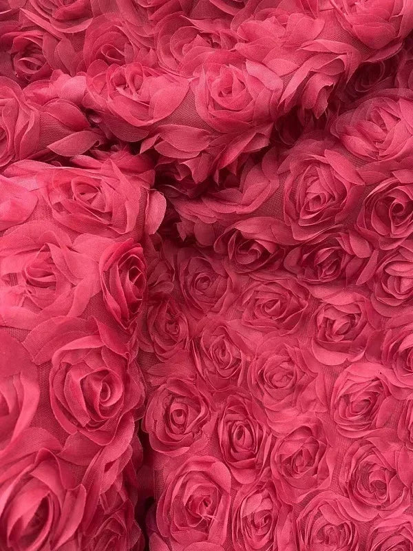 3D Large Rose Embroidered Lace Fabric, Discoloration Flower Children's Applique Clothing, Dress Fashion, RS24458