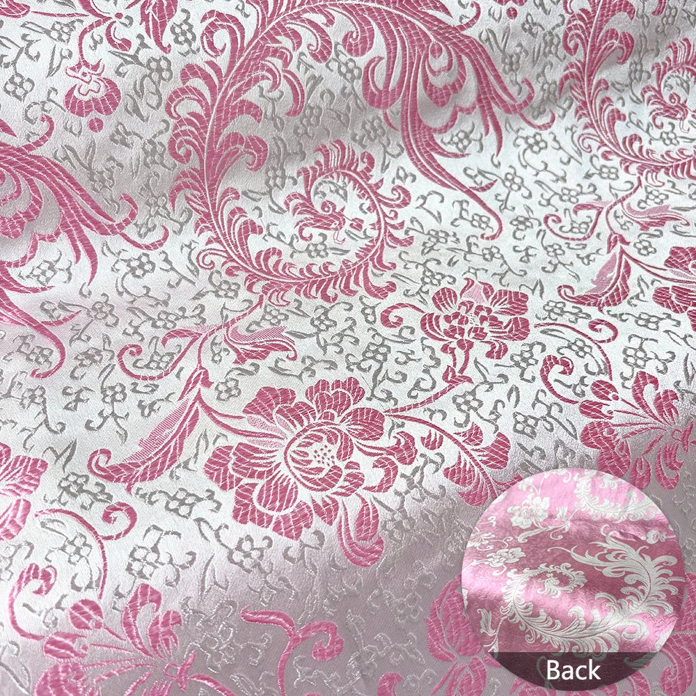 50*75cm Brocade Jacquard Fabric Pink Color Silk Feather Flower Pattern For Sewing Kimono Robe Girl's Dress DIY Needlework Satin