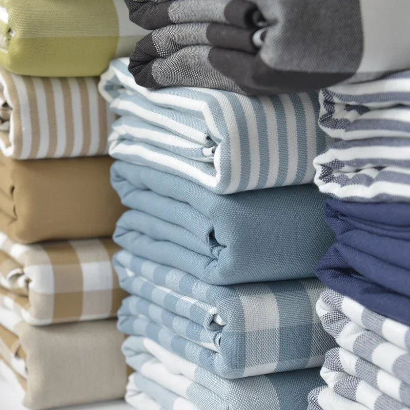 Home Furnishings Tablecloths Curtains Cushions Sofas Thickened Yarn Dyed Polyester Cotton Checkered Stripes Solid Colors Fabric