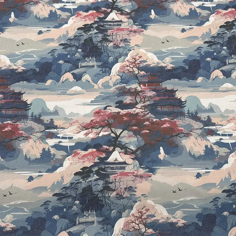 0.5m/1m/2m Encrypted Cotton Linen Retro Chinese Ink Style Fabric For Decorative Cloth Tablecloths Curtains Handmade DIY Fabric